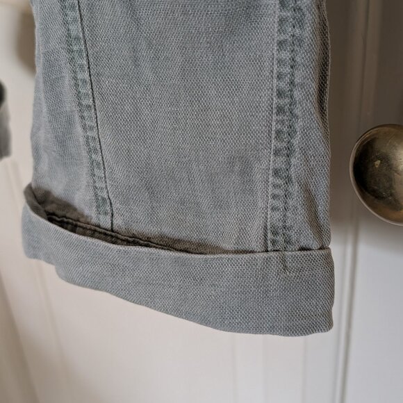 Nicole Miller Linen Blend Cargo Pants Size M Weathered Sage Green Cuffed MidRise - Picture 5 of 8